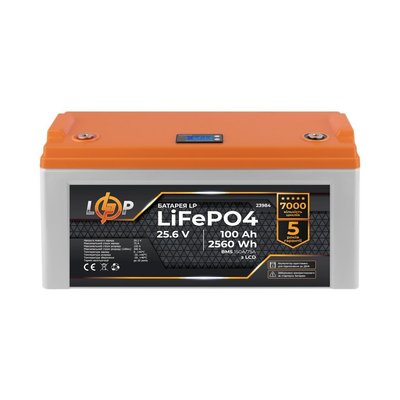 Акумулятор LP LiFePO4 25,6V - 100 Ah (2560Wh) (BMS 150A/75А) пластик для ДБЖ 23984 фото