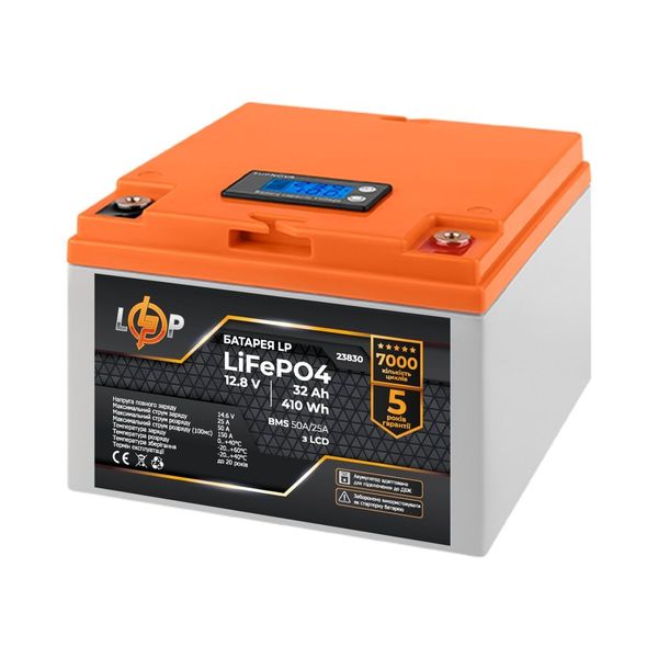 Акумулятор LP LiFePO4 12,8V - 32 Ah (410Wh)(BMS 50A/25А) пластик LCD для ДБЖ 23830 фото