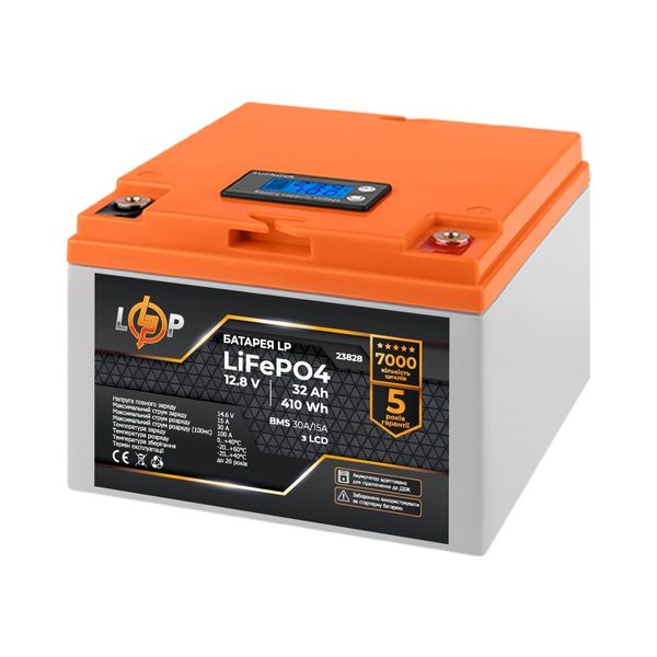 Аккумулятор LP LiFePO4 12,8V - 32 Ah (410Wh)(BMS 30A/15А) пластик LCD для ИБП 23828 фото