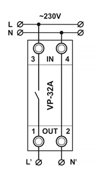 Схема подключения реле напряжения VP-32A M2W