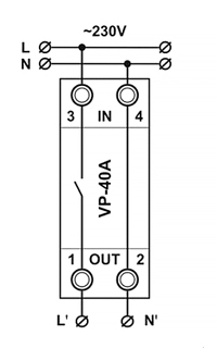 Схема подключения реле напряжения VP-40A M2W