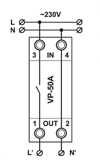 Схема подключения реле напряжения VP-50A M2W