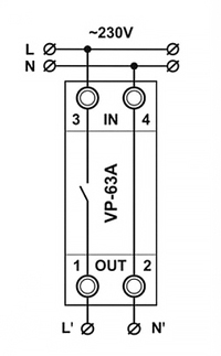 Схема подключения реле напряжения VP-63A M2W