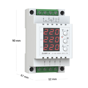 Размеры реле напряжения ZUBR 3F 
